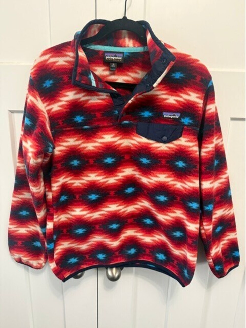 Patagonia lightweight Synchilla snap pullover Aztec size XS Women oversized RARE